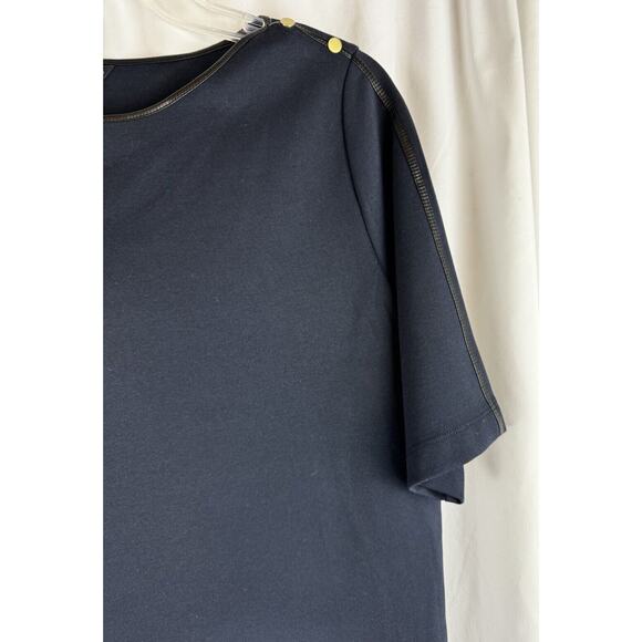 Ann Taylor Tunic Faux Leather Trim, Blue & Black, Sz: S, 55-16 - Picture 15 of 15